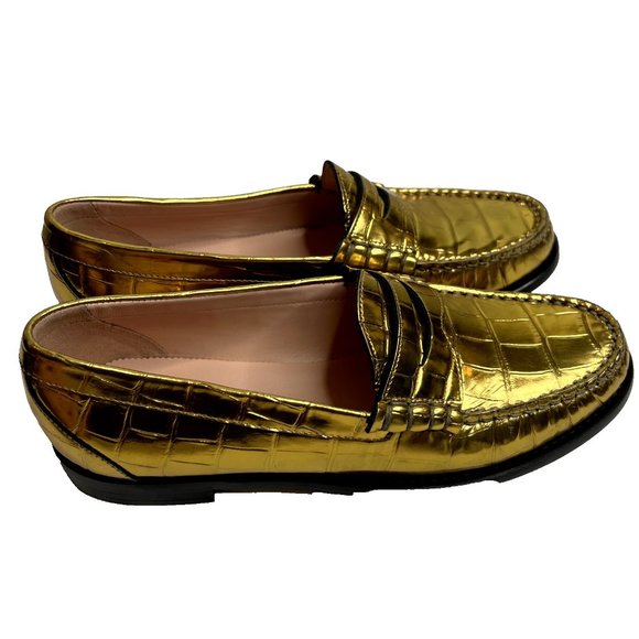 J.Crew $268 Winona Penny Loafers Croc Inspired Metallic Leather Size 9.5 BV736 - Picture 6 of 11